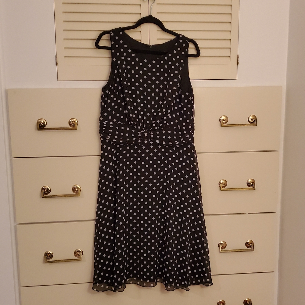 MSK Black and Cream Size 14 Polka Dot Dress